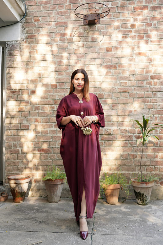 Burgundy Luxe Satin Kaftan