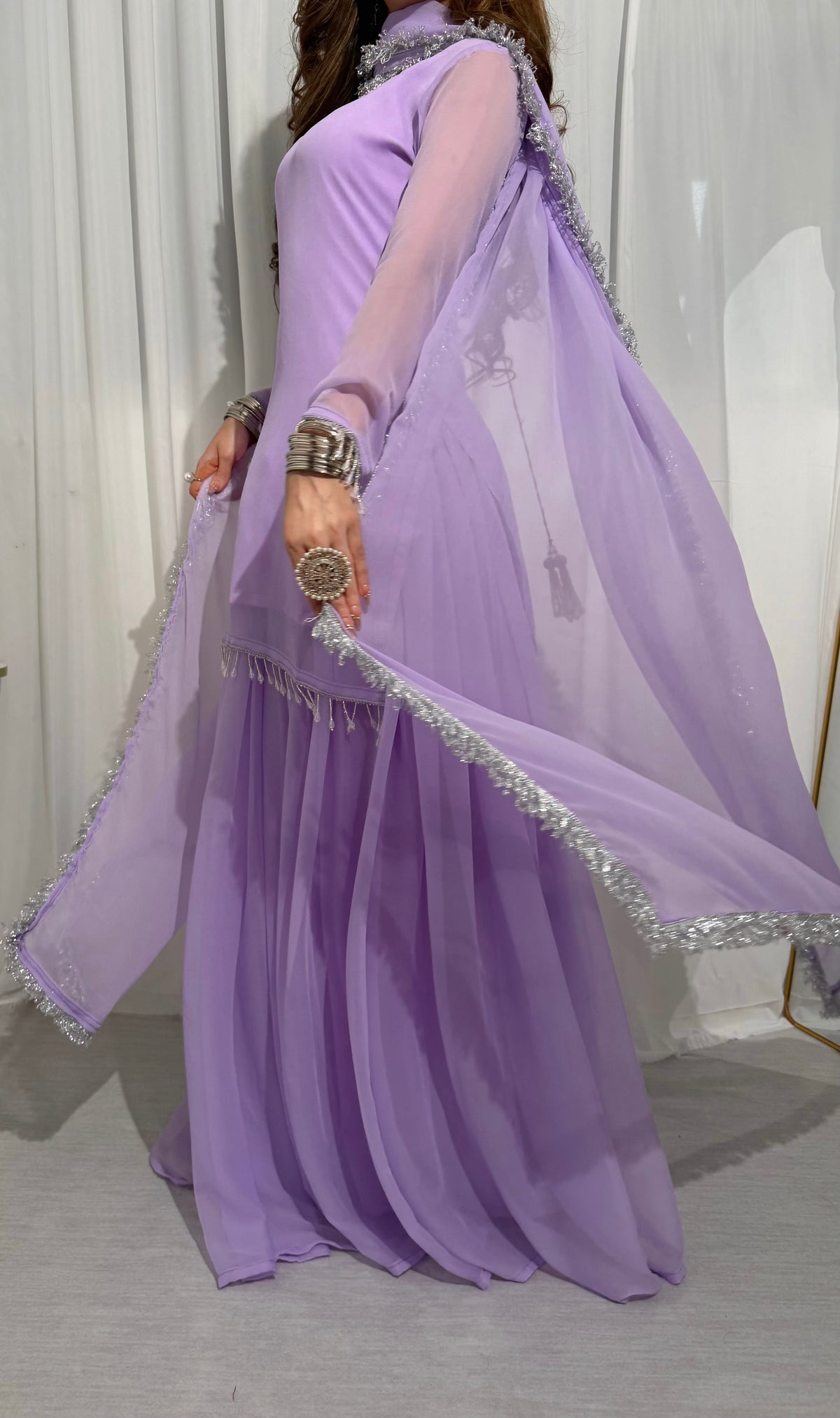 Lilac Silver-Touch Chiffon Sharara Set
