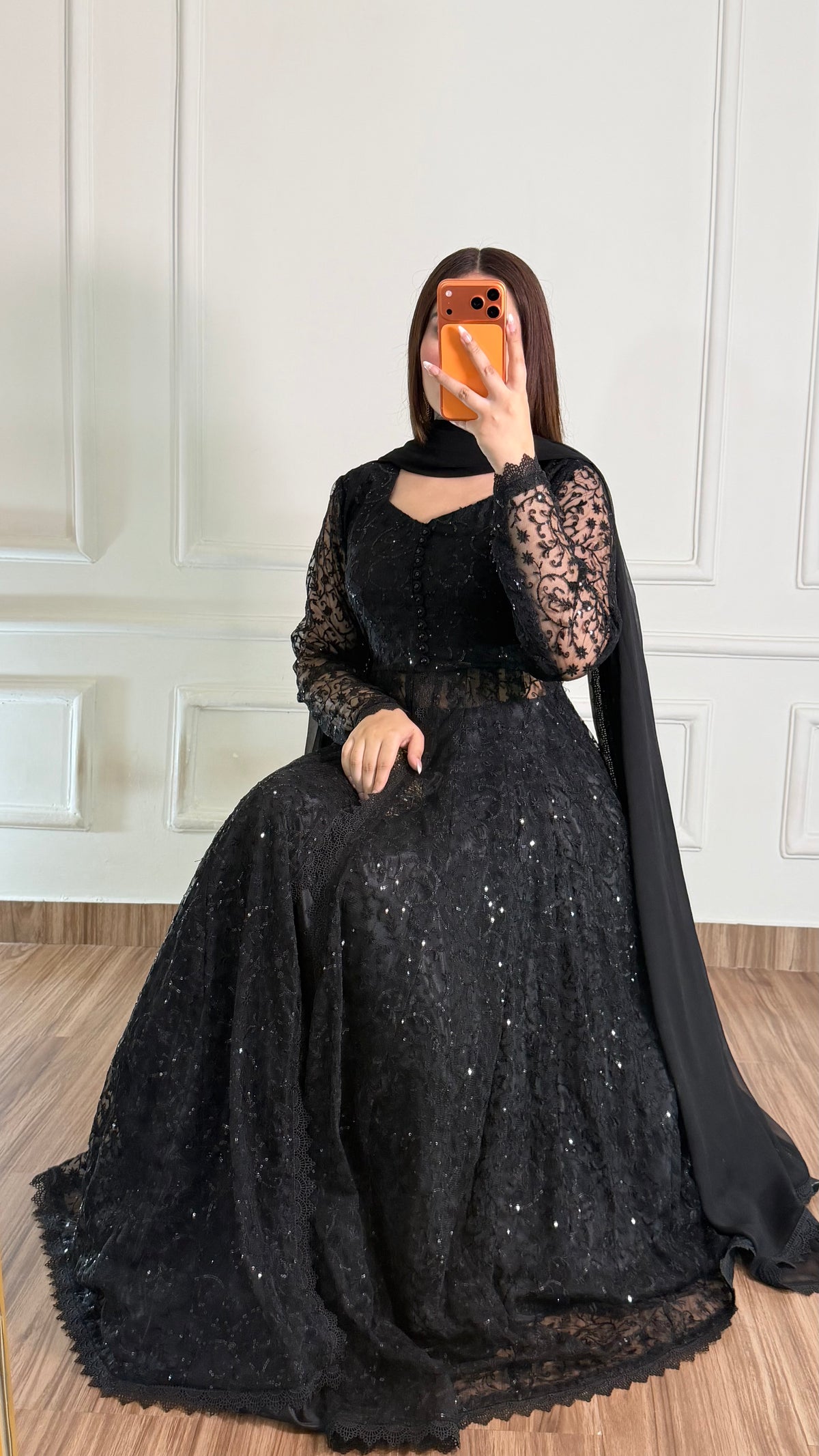 Black Lace Flared Maxi Dress