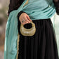 Midnight Black & Aqua Blue Chiffon Suit