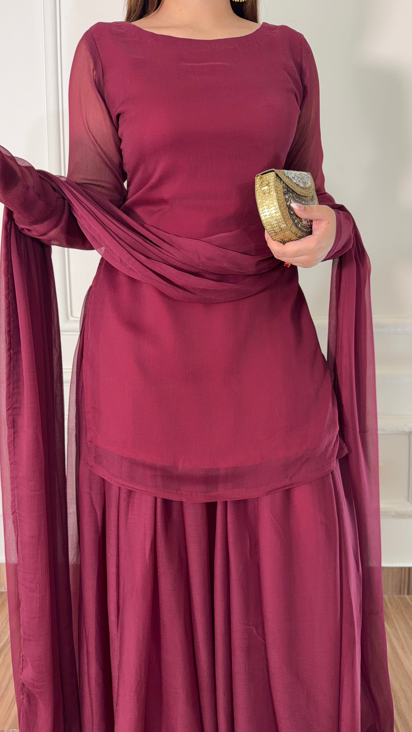 Maroon Chiffon Gharara Suit