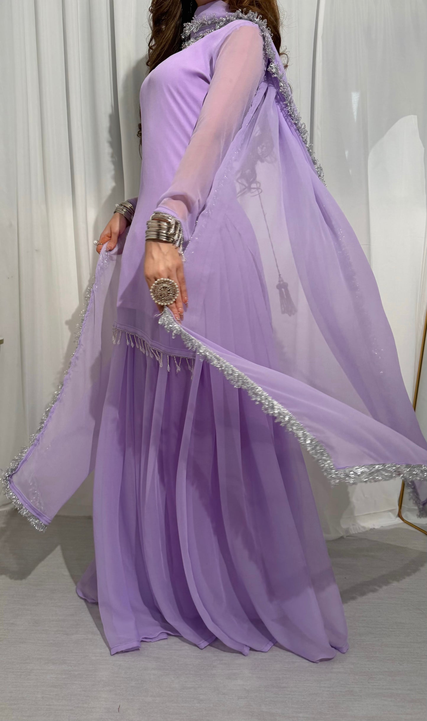 Lilac Silver-Touch Chiffon Sharara Set