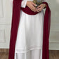 White Silk Straight Suit with Maroon Dupatta