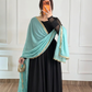 Midnight Black & Aqua Blue Chiffon Suit