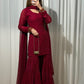 Maroon Embroidered Chiffon Sharara Set