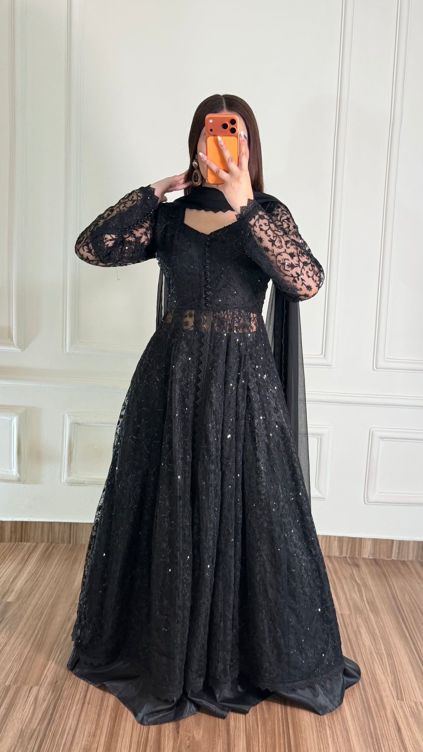 Black Lace Flared Maxi Dress