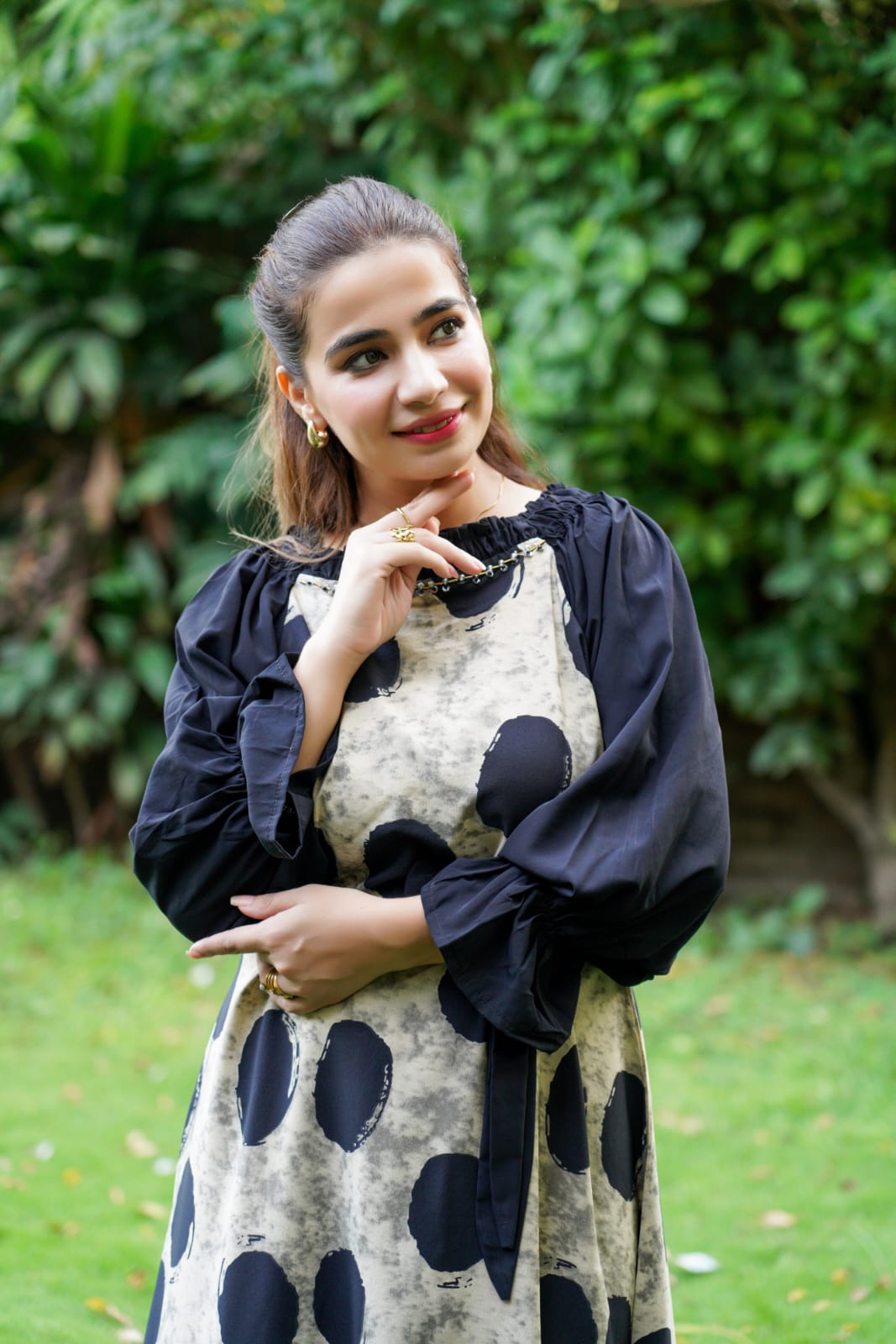 Polka Muse/Belted Balloon Sleeves Maxy