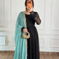 Midnight Black & Aqua Blue Chiffon Suit