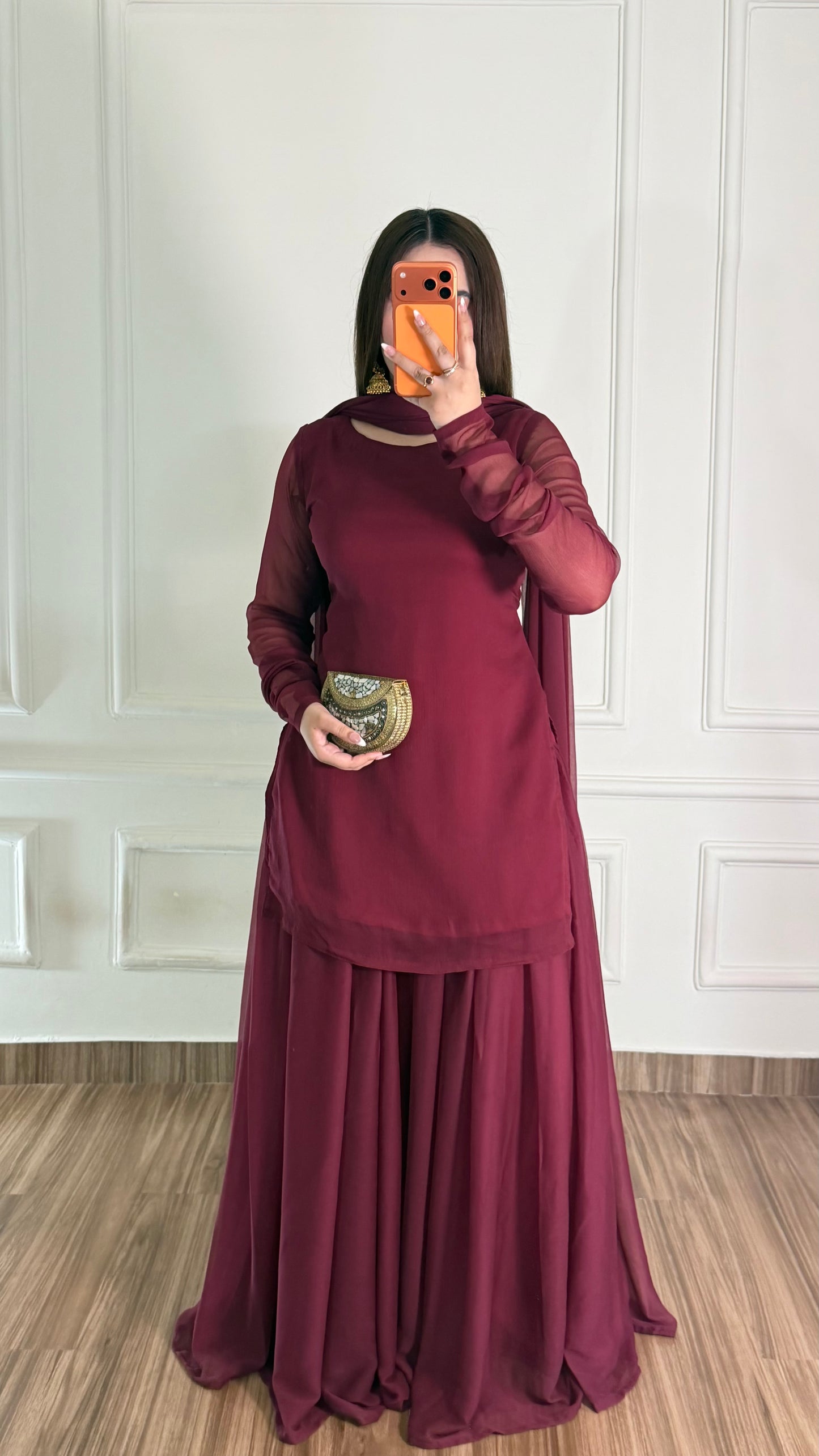 Maroon Chiffon Gharara Suit