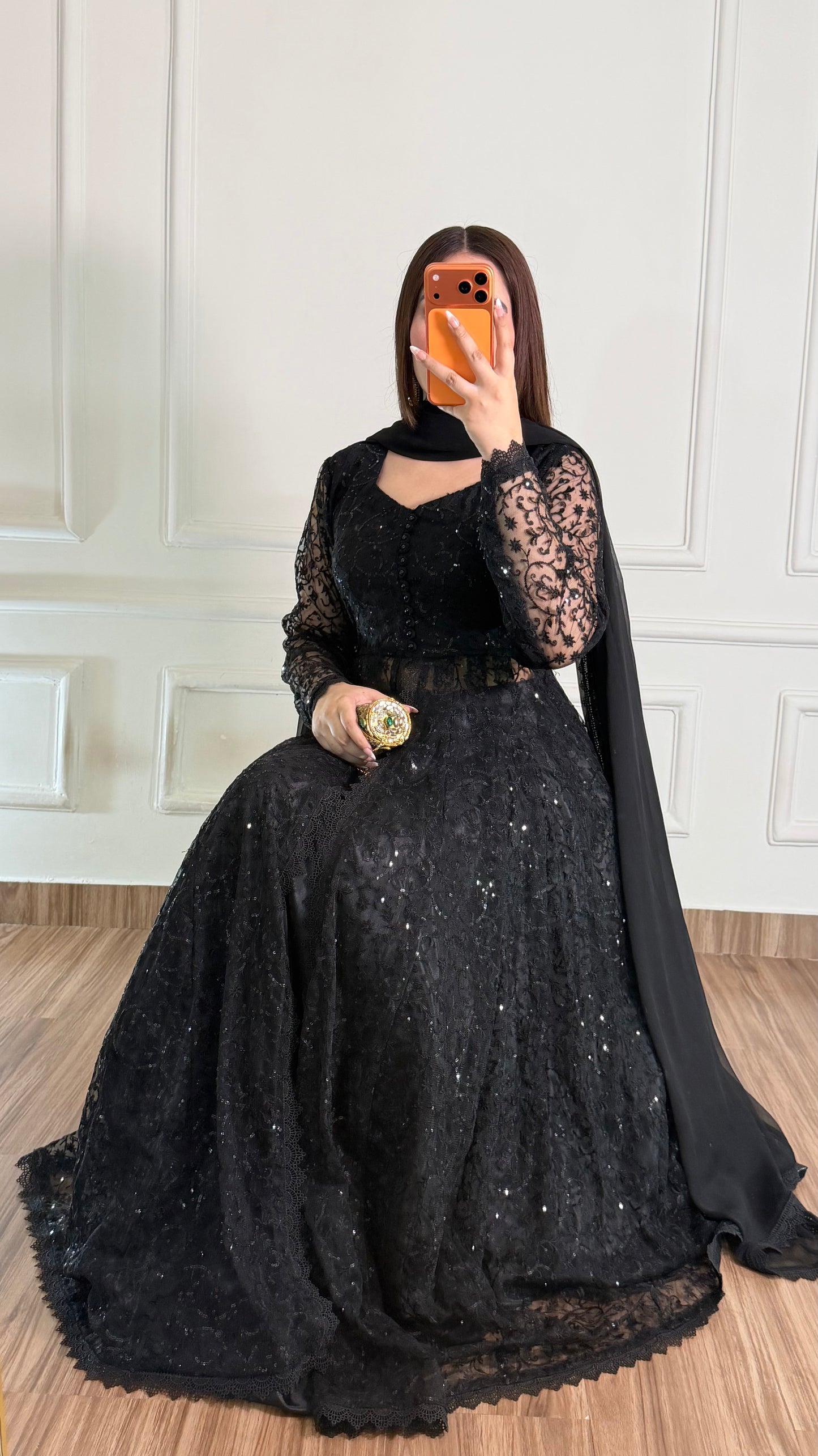 Black Lace Flared Maxi Dress
