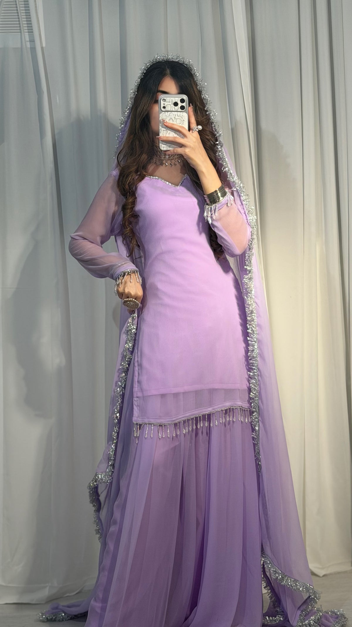 Lilac Silver-Touch Chiffon Sharara Set