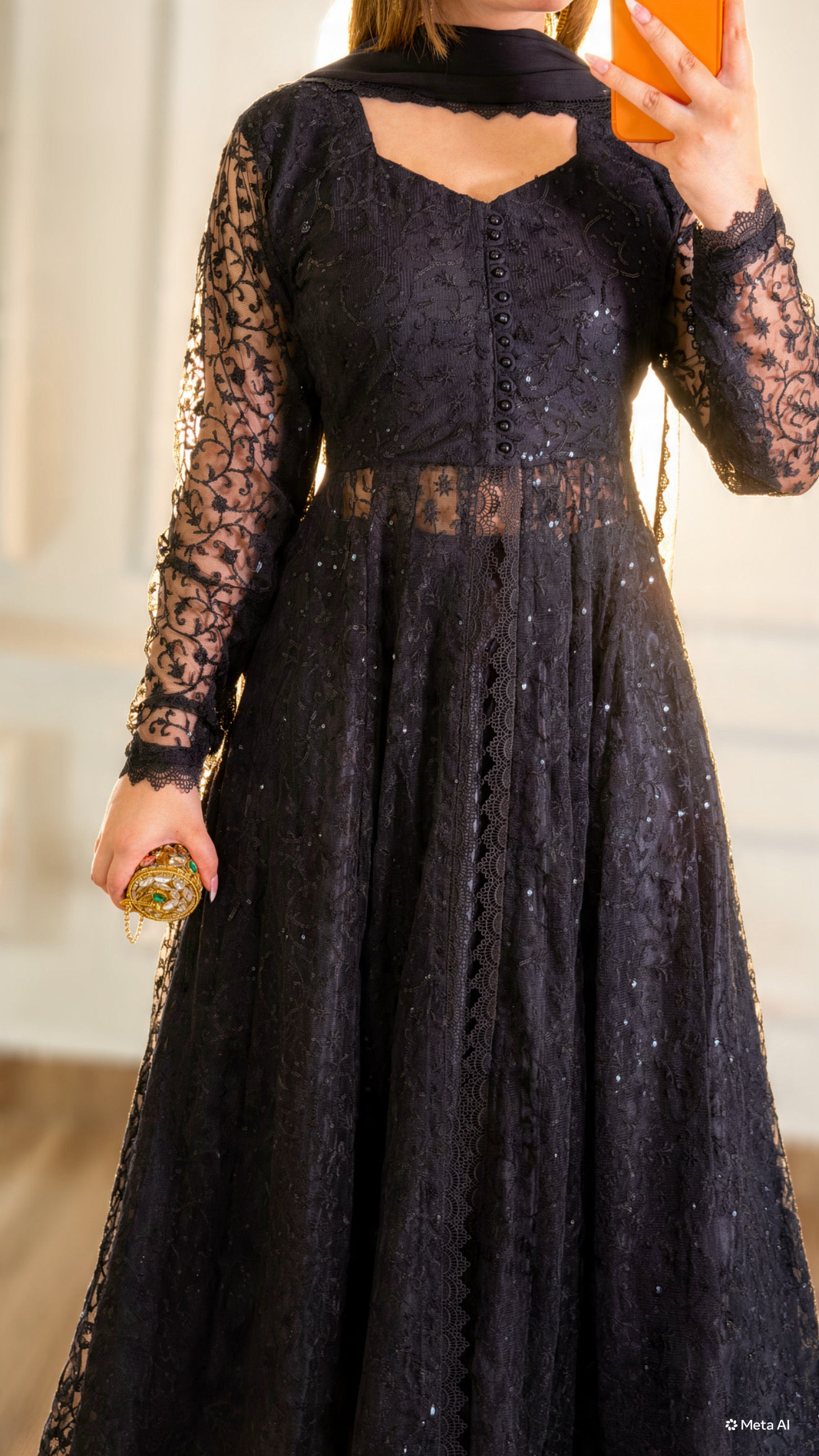 Black Lace Flared Maxi Dress