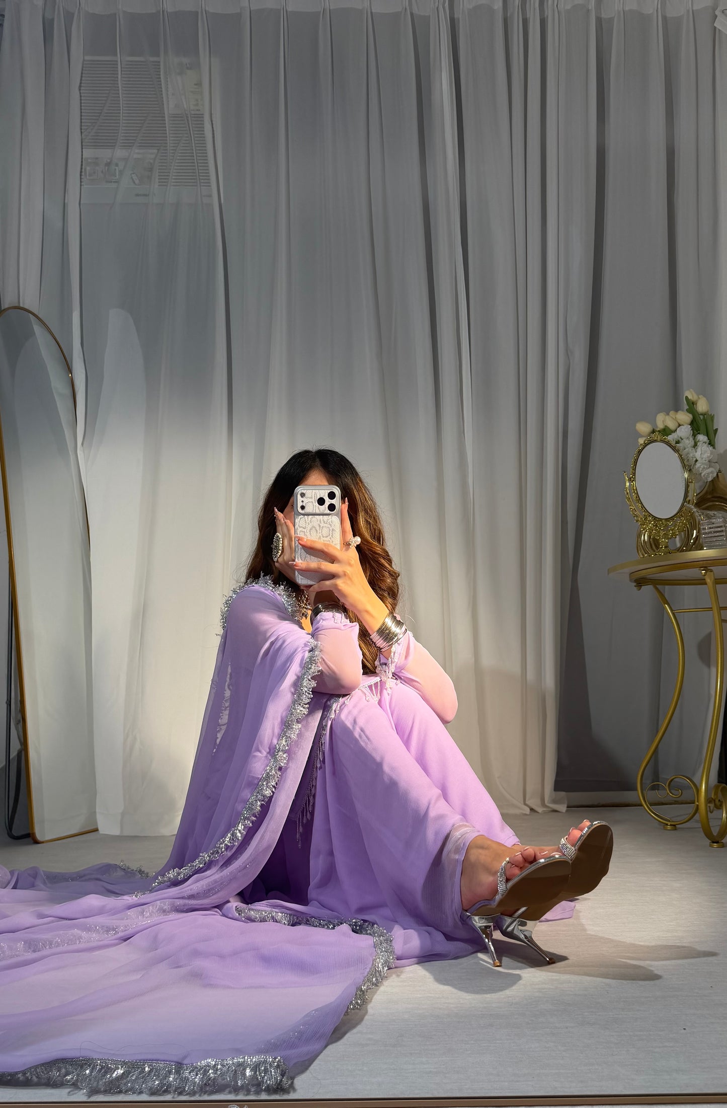 Lilac Silver-Touch Chiffon Sharara Set
