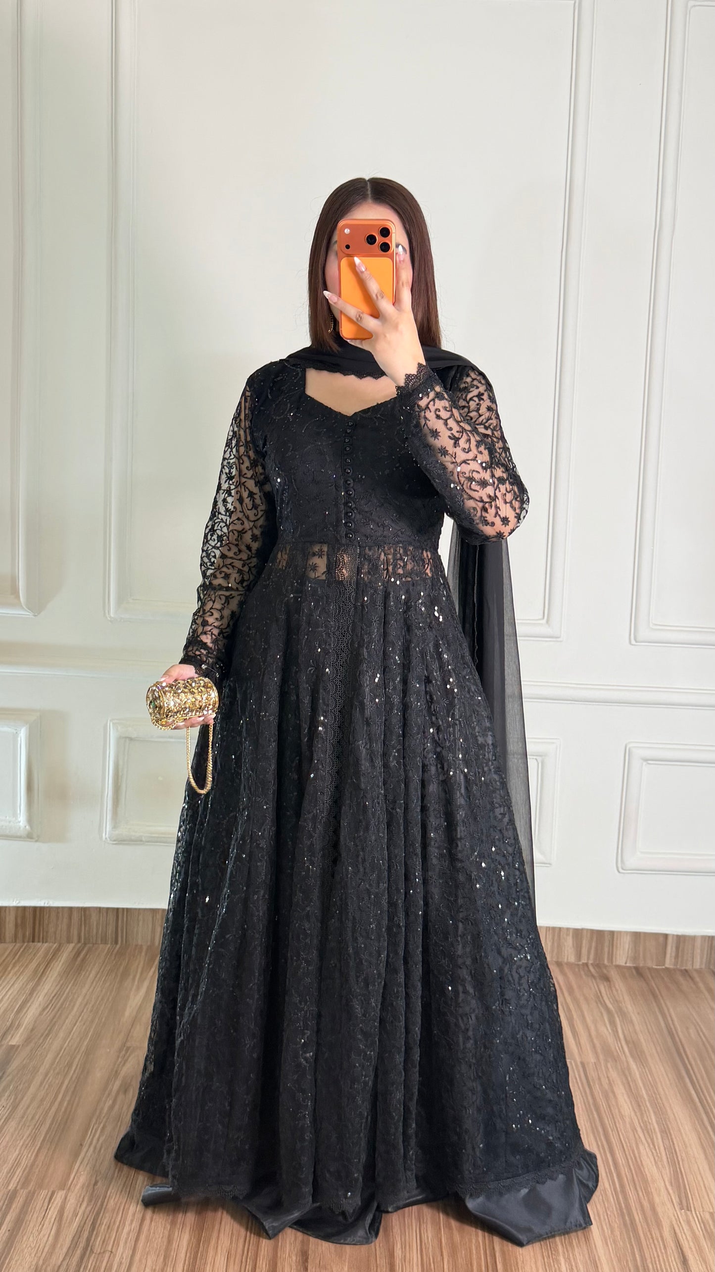 Black Lace Flared Maxi Dress
