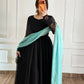 Midnight Black & Aqua Blue Chiffon Suit