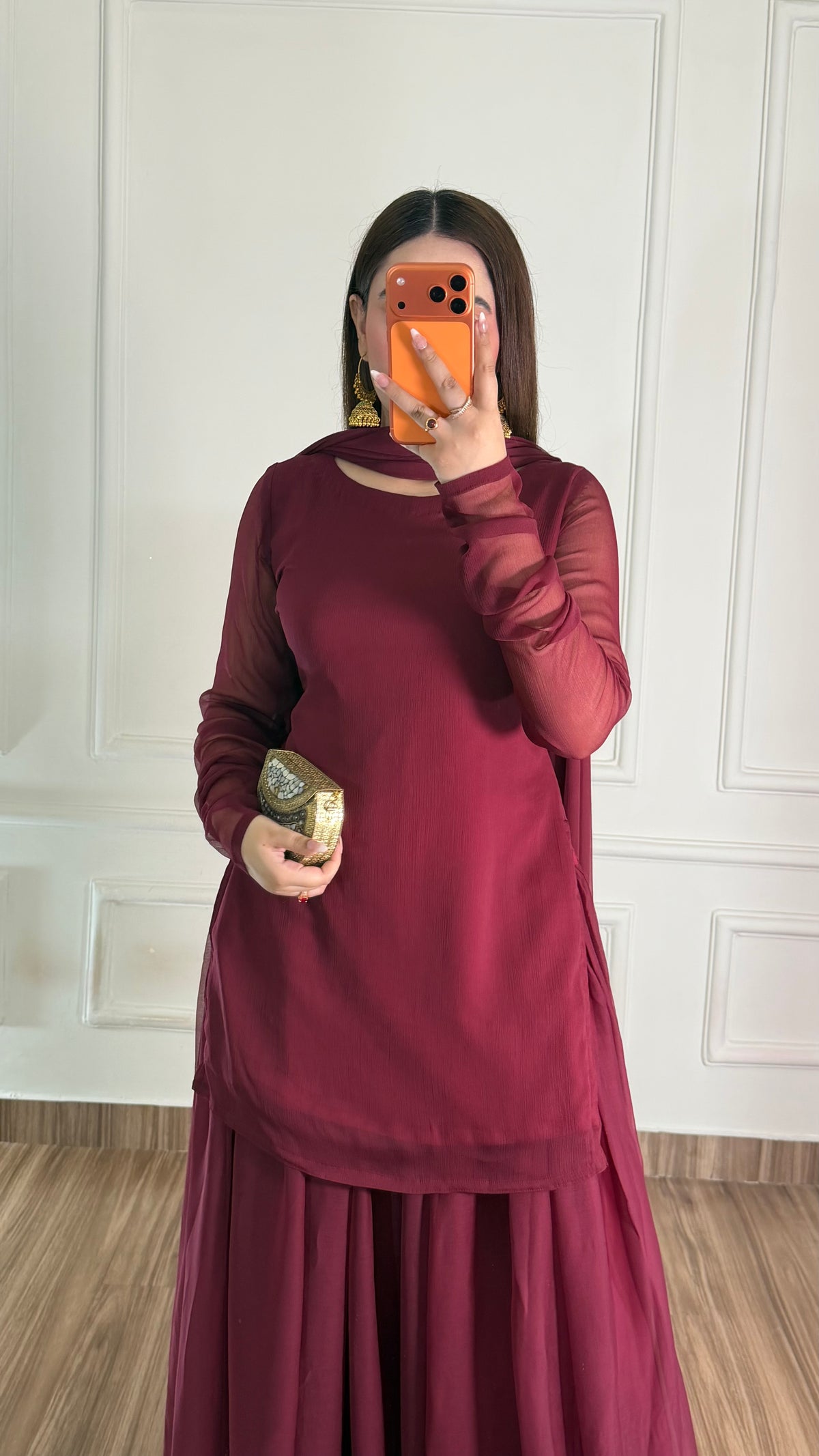 Maroon Chiffon Gharara Suit