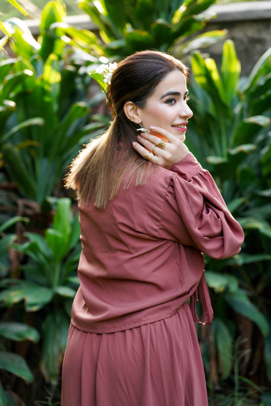 Button-Front Top & Flowing Skirt Set