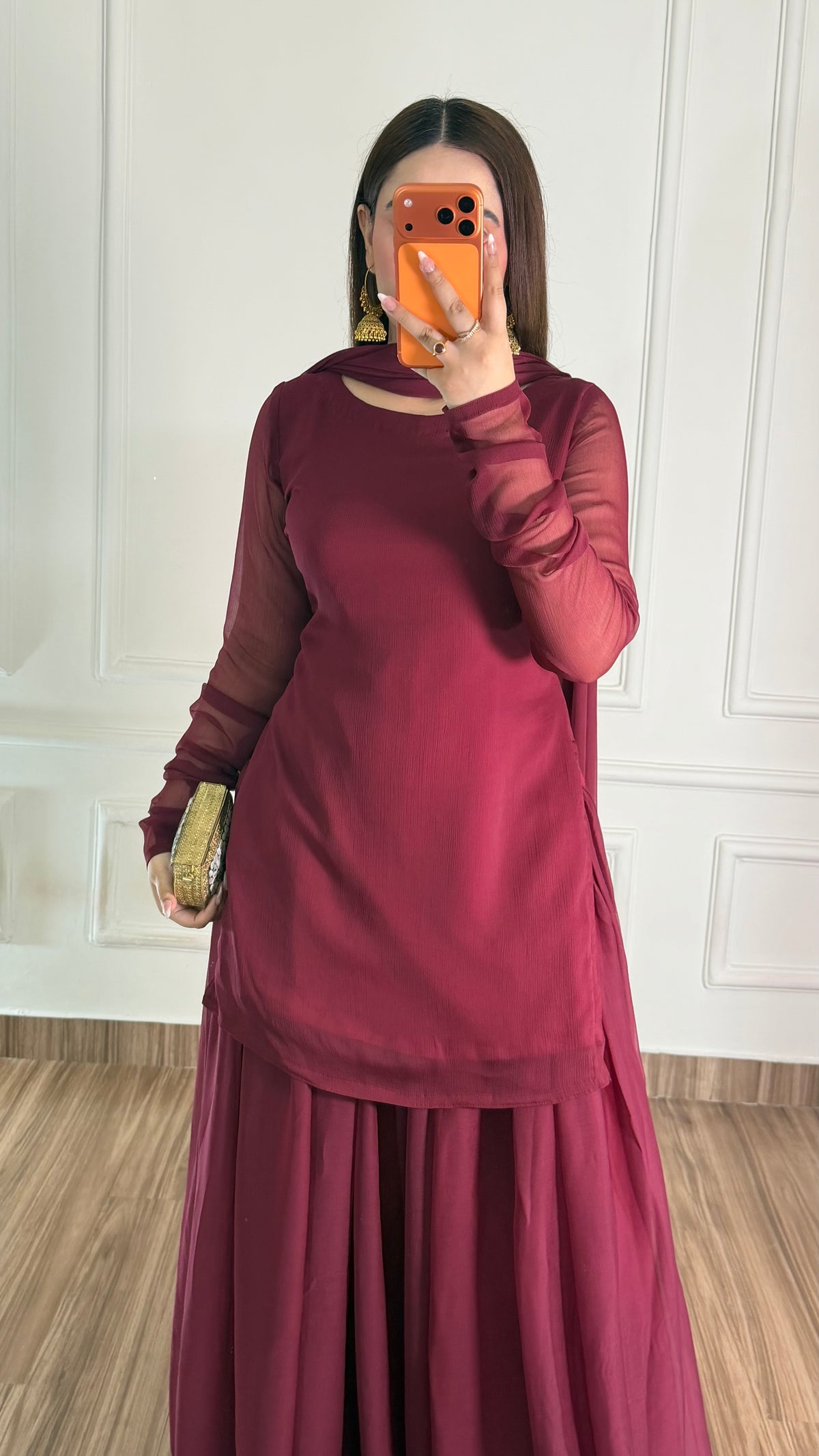 Maroon Chiffon Gharara Suit
