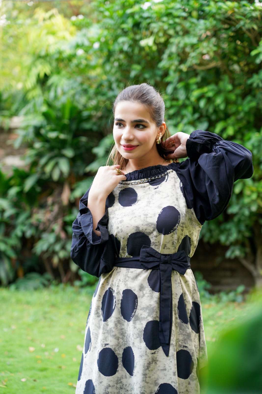 Polka Muse/Belted Balloon Sleeves Maxy