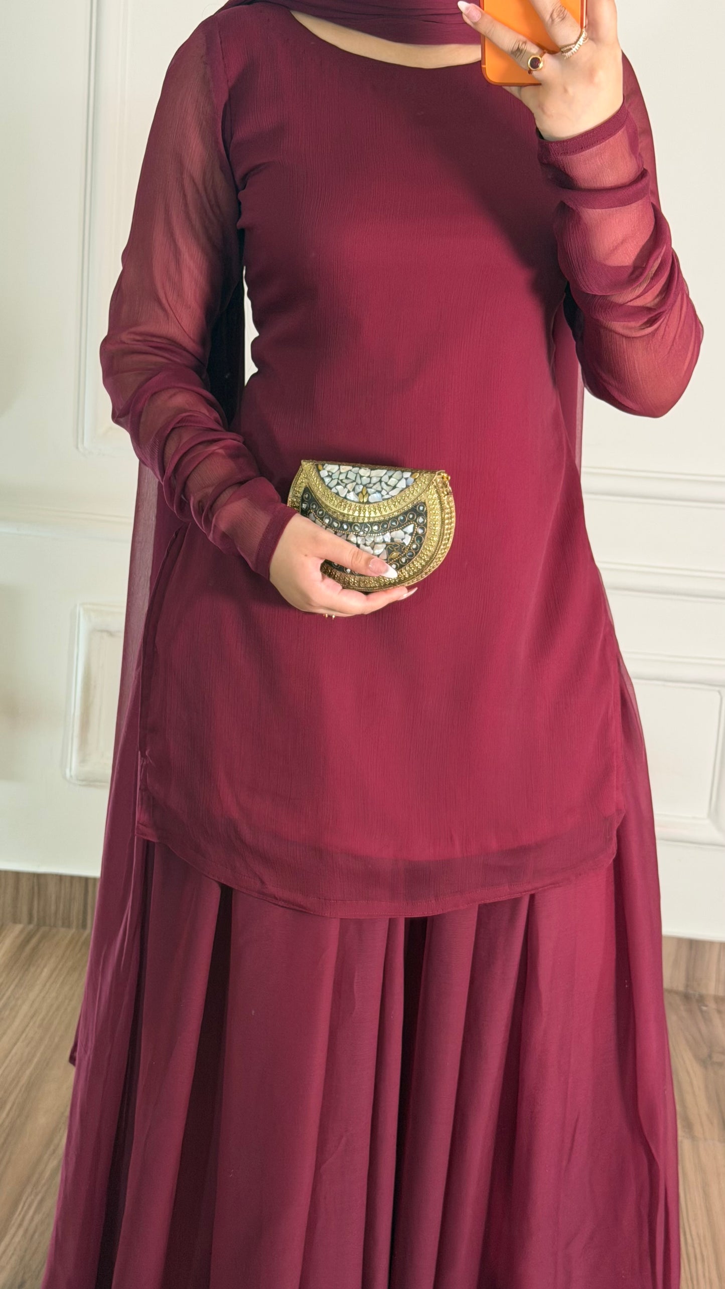 Maroon Chiffon Gharara Suit