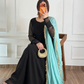Midnight Black & Aqua Blue Chiffon Suit