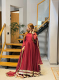 Maroon Gold-Trimmed Festive Maxi
