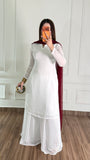 White Silk Straight Suit with Maroon Dupatta