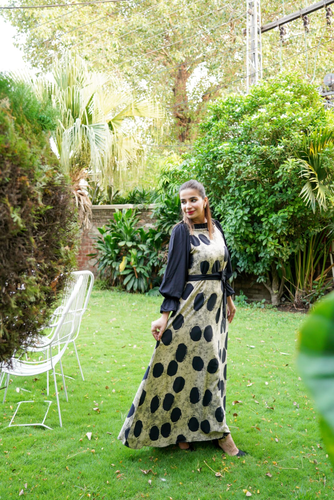 Polka Muse/Belted Balloon Sleeves Maxy